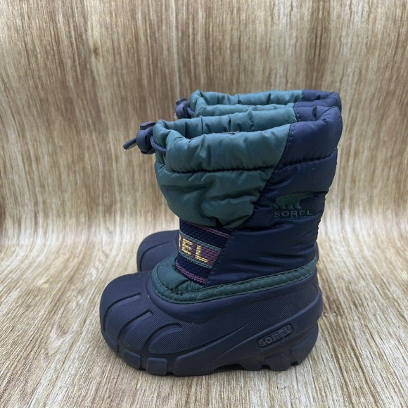 Sorel Snow Club Winter Snow Boot Green Nylon Rubber Waterproof Boys Youth Size 7 - Picture 3 of 9